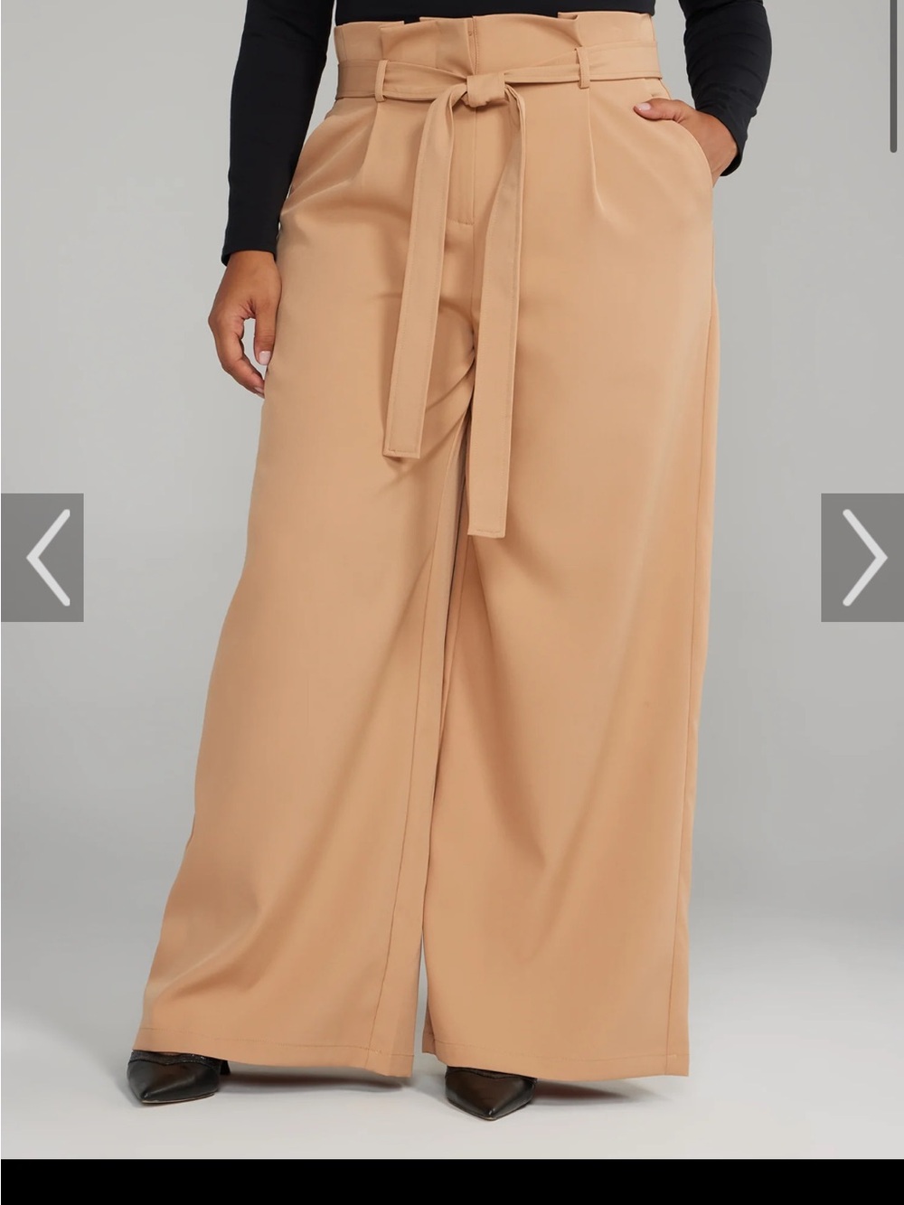 Fashion to Figure High-Waist Wide-Leg Paperbag Pants in Camel